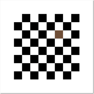 Checkered Black and White with One Coffee Brown Square Posters and Art